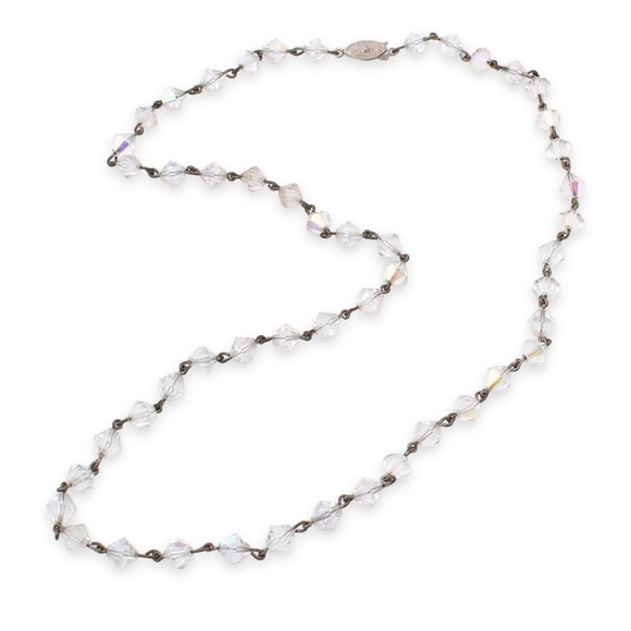 Vintage Aurora Borealis Crystal Necklace Rosary Link Bead 25.5” Long - Picture 3 of 5